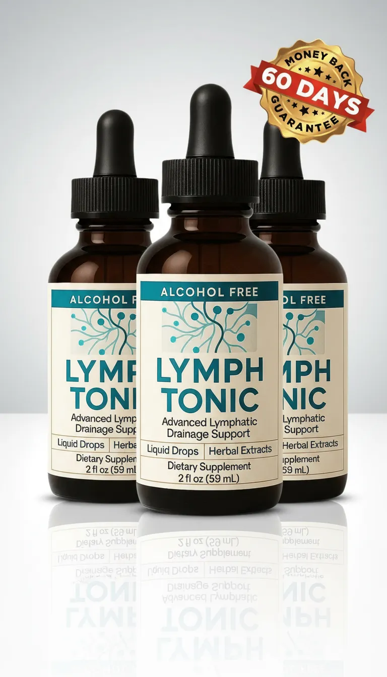 Three bottles of Lymph Tonic advanced lymphatic drainage liquid supplement.
